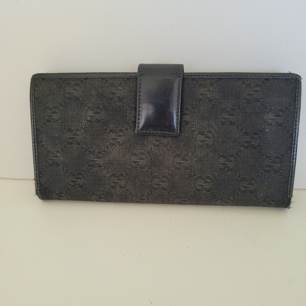 Gucci GG Monogram Long Wallet Black Canvas Leather Logo Bar 035-213313-2150 - Picture 2 of 15